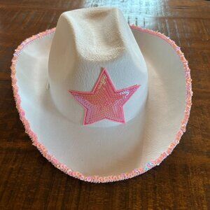 White Felt cowgirl Hat with Sequins and Pink Star (OS) SKU 168